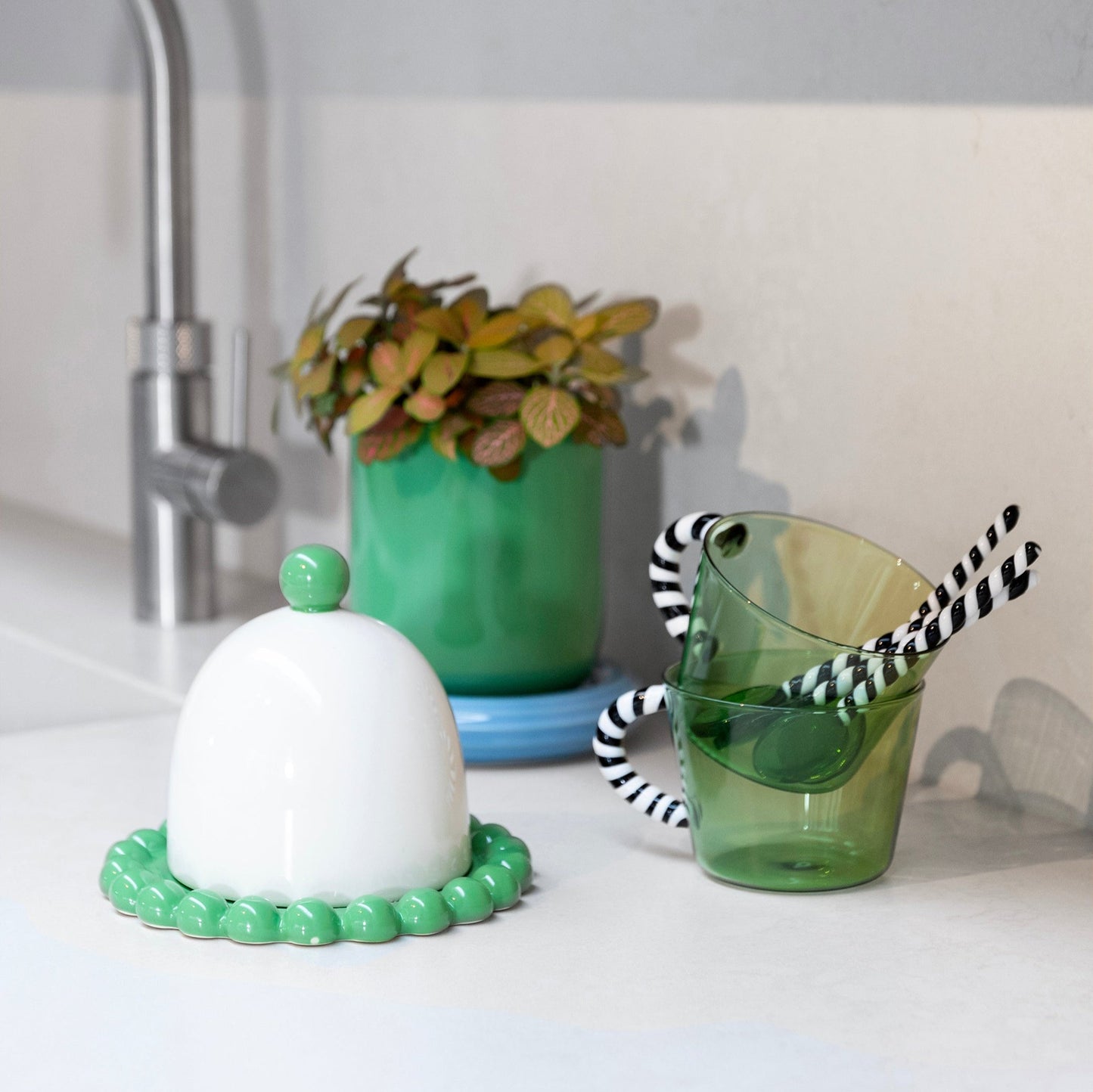 Glass duet green set of 2